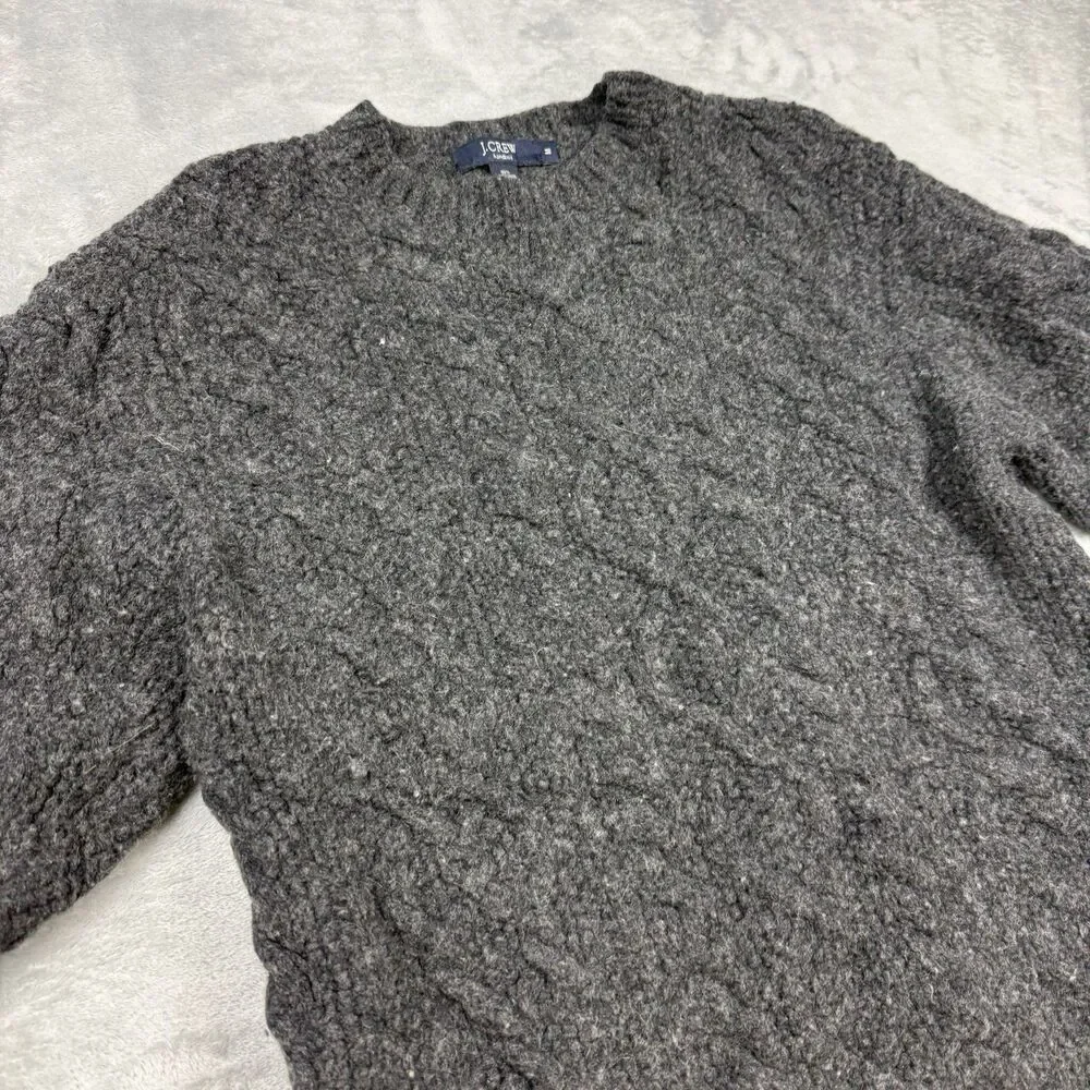 Vintage J.Crew Handknit 100% Lambswool Sweater Mens Medium Gray Chunky Knit